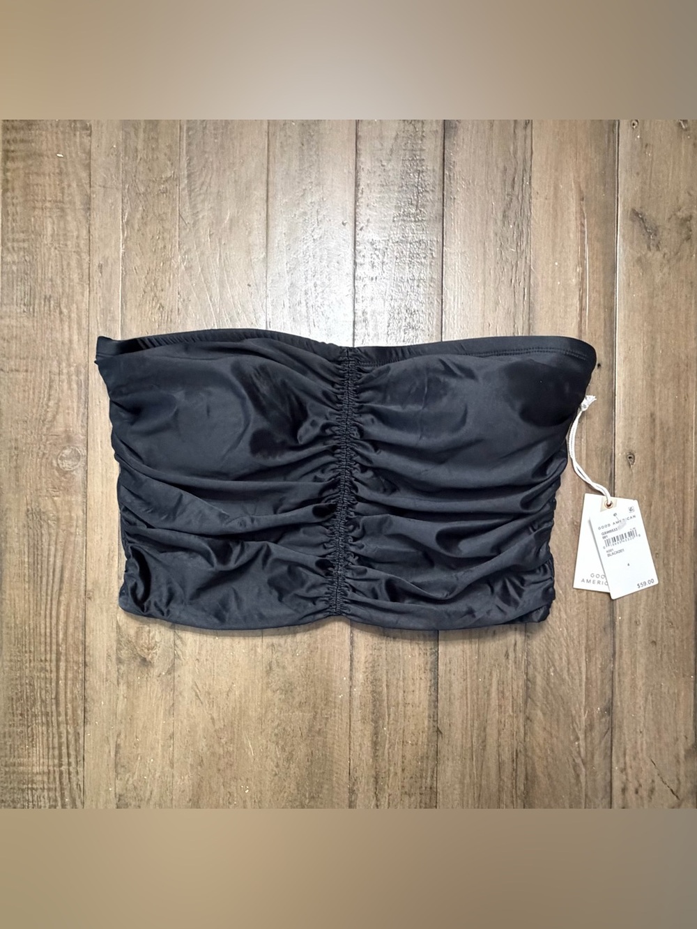 NWT Good American Ruched Bandeau Bikini Swim Top Black XL (GA Size 4) GSW0533